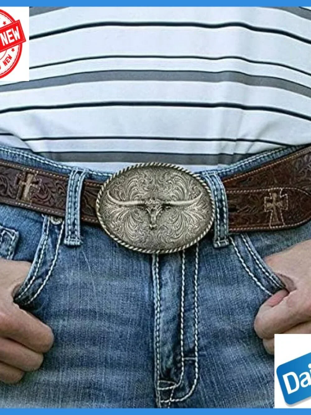 Western Pewter Belt Buckle with Longhorn Design, Montana Armor Coating